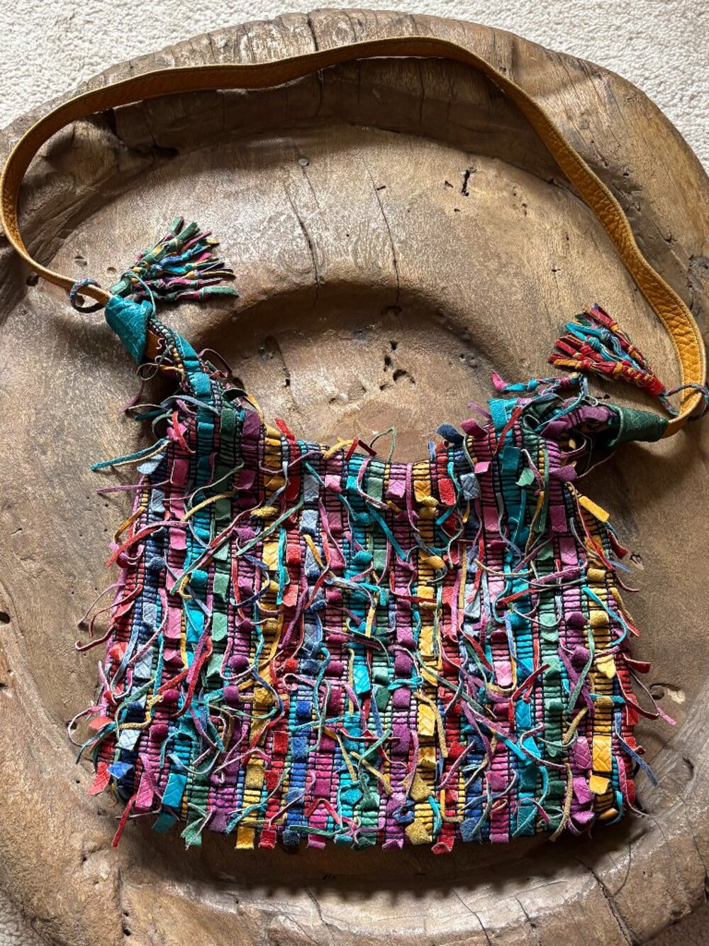 Vintage Narda Collection East West boho chic hippie fringed crossbody bag purse
